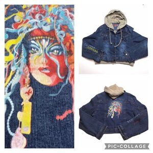Hip Jeans Loco Gal Hooded Zip Denim Jean Jacket Sz 14